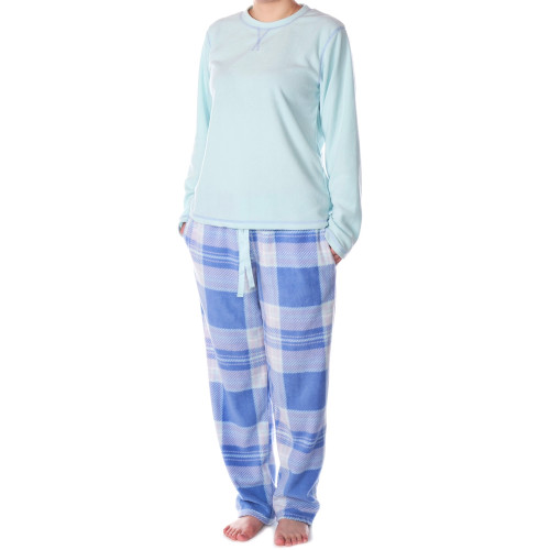 Alpine Swiss Womens Pajama Set Long Sleeve Shirt and Polar Fleece